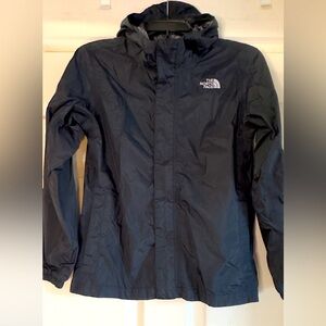 EUC The North Face Rain Jacket Girls Black Dryvent Windbreaker Hooded Sz L/14-16